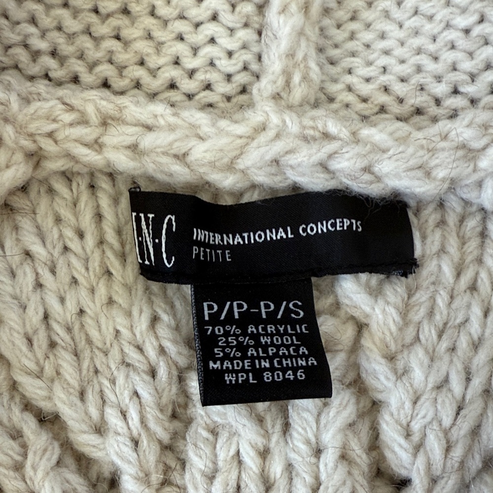 INC International Concepts Hooded 3 Button Wool Cape w Fringe Sun Sz Petite XS-S - Picture 3 of 17